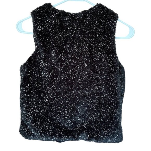 True Craft Girls Faux Youth Fur Vest Size L Black Silver Metallic Party Glam - Picture 2 of 6
